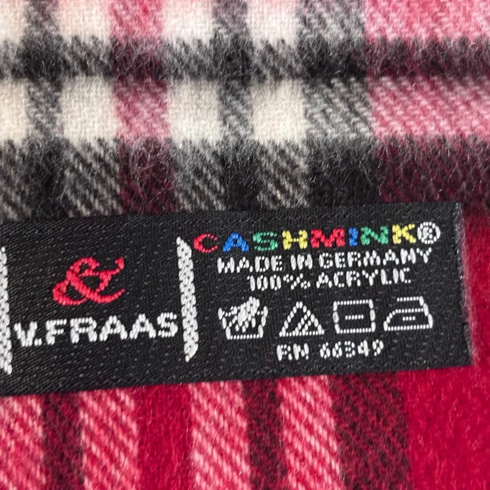 V FRAAS Red Plaid Cashmere Blend Scarf Fringe‎ Made in Germany